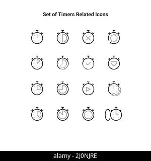 Ensemble simple d'icônes liées aux minuteries. Contient des icônes telles que Task, Hourglass, Speed et bien plus encore. Illustration de Vecteur