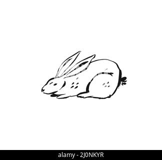 Dessin vectoriel abstrait encre dessin graphique joyeuses Pâques mignon simple lapin illustrations éléments pour votre conception isolé sur blanc Illustration de Vecteur