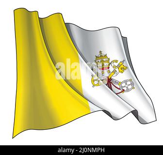 Illustration vectorielle d'un drapeau agitant de la Cité du Vatican. Tous les éléments sont soigneusement définis sur des couches et des groupes bien définis. Illustration de Vecteur