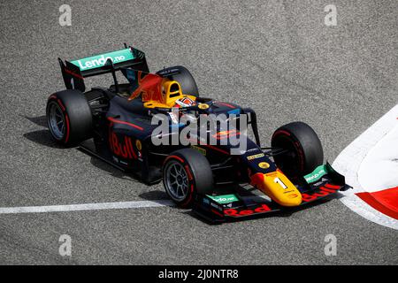 01 HINGER Dennis (NOR), Prema Racing, Dallara F2, action lors de la ronde 1st du Championnat de Formule 2 de la FIA 2022 du 18 au 20 mars 2022 sur le circuit international de Bahreïn, à Sakhir, Bahreïn - photo Xavi Bonilla / DPPI Banque D'Images