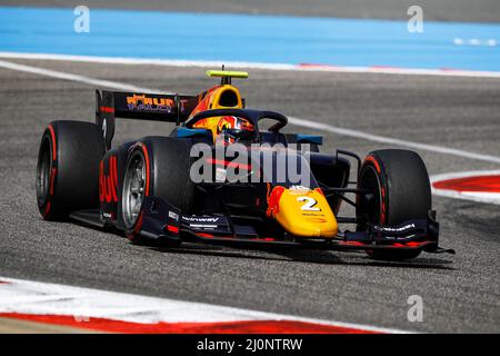 02 DARUVALA Jehan (ind), course de Prema, Dallara F2, action lors de la ronde 1st du Championnat de Formule 2 de la FIA 2022 du 18 au 20 mars 2022 sur le circuit international de Bahreïn, à Sakhir, Bahreïn - photo Xavi Bonilla / DPPI Banque D'Images