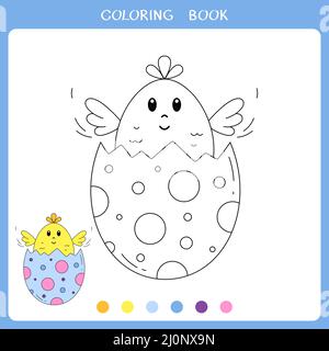 Mignon oeuf de Pâques avec un petit poussin pour le livre de coloriage Banque D'Images