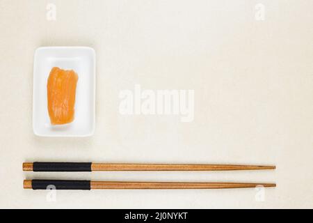 Vue de dessus saumon nigiri. Haute qualité et résolution magnifique concept de photo Banque D'Images