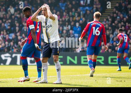 LONDRES, ROYAUME-UNI. 20th MARS Richarlison of Everton Gestures pendant le match de la FA Cup entre Crystal Palace et Everton FC à Selhurst Park, Londres, le dimanche 20th mars 2022. (Credit: Federico Maranesi | MI News) Credit: MI News & Sport /Alay Live News Banque D'Images