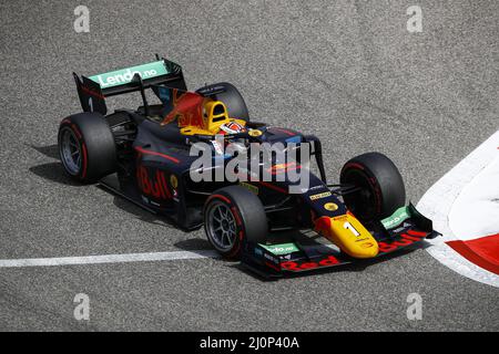 01 HINGER Dennis (NOR), Prema Racing, Dallara F2, action lors de la manche 1st du Championnat de Formule 2 de la FIA 2022 du 18 au 20 mars 2022 sur le circuit international de Bahreïn, à Sakhir, Bahreïn - photo: Xavi Bonilla/DPPI/LiveMedia Banque D'Images