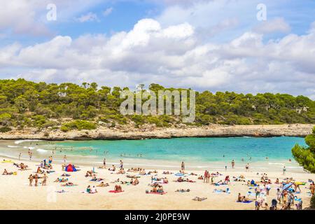 Baie de plage turquoise Cala Samarador Amarador Mallorca Iles Baléares Espagne. Banque D'Images