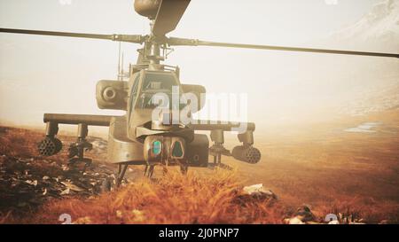 Hélicoptère militaire dans les montagnes en guerre Banque D'Images