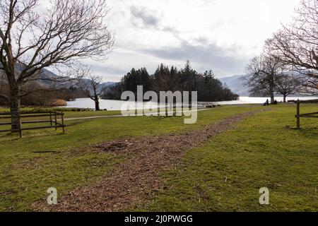 Earls of Derwentwater, Strandshag Bay, surplombant l'île Lords et Cat Bells, Derwent Water Lake à Keswick, Cumbria, Lake District Banque D'Images