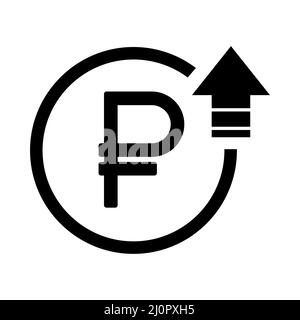 Symbole de rouble haut, icône d'augmentation de coût. Illustration du vecteur de signe de bussiness de profit de croissance . Illustration de Vecteur