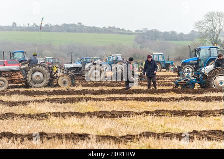 Kilmeen, West Cork, Irlande. 20th mars 2022. Un match de labour a eu lieu aujourd'hui sur les terres de John et Declan Buttimer, Rossmore. Un grand nombre de concurrents ont participé à ce qui est l'avant-dernier match de labour de la saison avec le match Kilbrittain le week-end prochain. Crédit : AG News/Alay Live News Banque D'Images