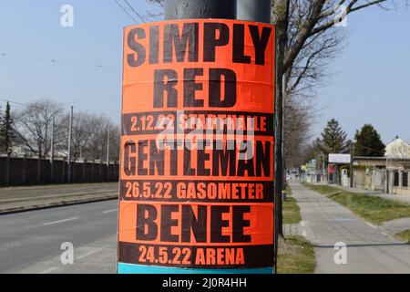 Vienne, Autriche. 19 mars 2022. Affiches de concerts pour la saison de concerts 2022 en Autriche Banque D'Images