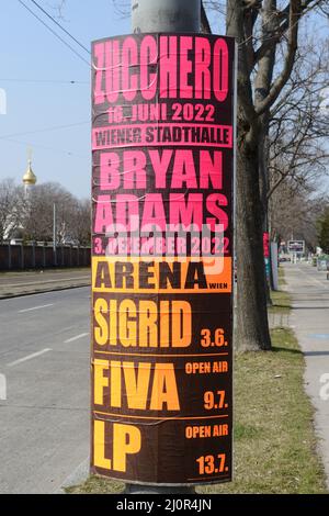 Vienne, Autriche. 19 mars 2022. Affiches de concerts pour la saison de concerts 2022 en Autriche Banque D'Images