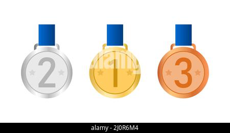 Ensemble de médailles d'or, d'argent et de bronze sur blanc. Illustration de Vecteur