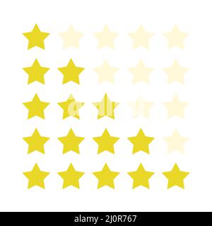 Ensemble de 5 étoiles jaunes sur fond blanc Illustration de Vecteur