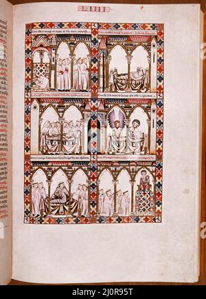 MTI1 - CANTIGA DE SANTA MARIA Nº54 - F80R - LA VIRGEN SANA CON SU LECHE A UN MONJE ENFERMO QUE DABAN POR MUERTO - SIGLO XIII Auteur: Alfonso X de Castille. LIEU: MONASTERIO-BIBLIOTECA-COLECCION. SAN LORENZO DEL ESCORIAL. MADRID. ESPAGNE. Banque D'Images