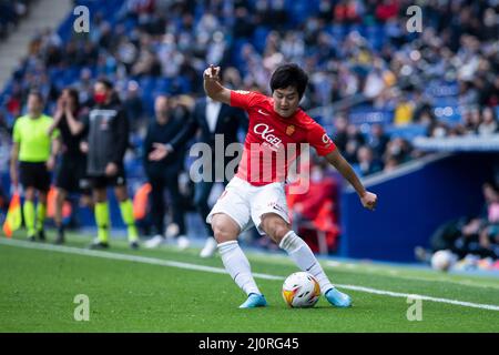 20th mars 2022 ; Stade RCDE, Barcelone, Espagne: La Liga football, Espanyol contre Mallorca; 19 Kang-in Lee of Mallorca Banque D'Images