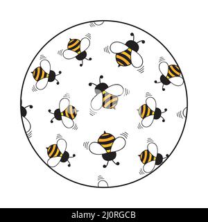 Les abeilles volantes en forme de rond. Abeilles noires et jaunes isolées sur fond blanc. Illustration de Vecteur