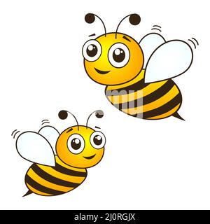 Ensemble d'abeilles jaunes mignonnes. Joyeux personnage d'abeilles avec des yeux gentils. Illustration de Vecteur