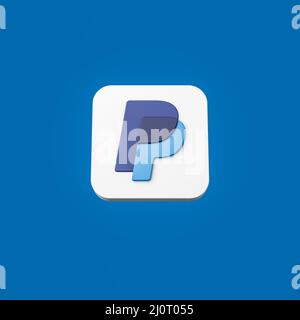 Logo PayPal sur fond bleu plat Banque D'Images
