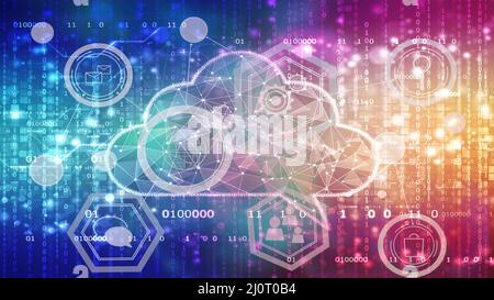 Cloud computing avec de nombreuses ressources, données du cyberespace, connectivité, Internet des objets, numérisation du concept mondial Banque D'Images
