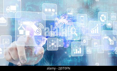 Symbole de choix de main humaine, connectivité, Internet sur les objets concept Banque D'Images