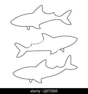 Silhouette de requin. Animal de l'océan. Vecteur isolé sur blanc. Illustration de Vecteur