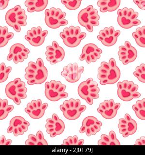 Motif sans couture avec patte de chat rose et coeur Banque D'Images