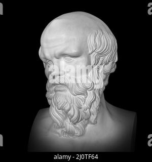 Socrates.Ancienne tête de statue en marbre du philosophe grec.Buste d'homme avec barbe isolée sur fond noir Banque D'Images