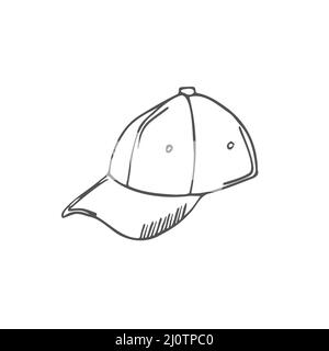 Vector main dessiné chapeau de baseball contour Doodle icône. Illustration de l'esquisse de la casquette de baseball pour les imprimés, le Web, les mobiles et les infographies isolés Illustration de Vecteur