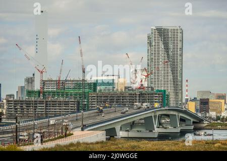 Harumi Pier de construction paysage (village olympique) Banque D'Images