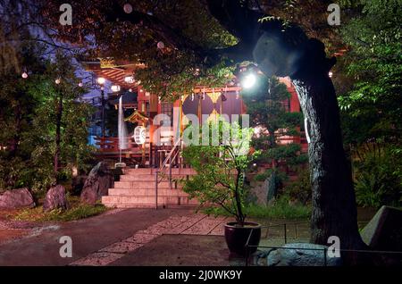 Petit sanctuaire local à Shibuya la nuit. Tokyo. Japon Banque D'Images