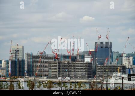 Harumi Pier de construction paysage (village olympique) Banque D'Images