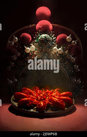 Cuisine chinoise, écrevisse épicée et adresse de l'opéra de Pékin Banque D'Images