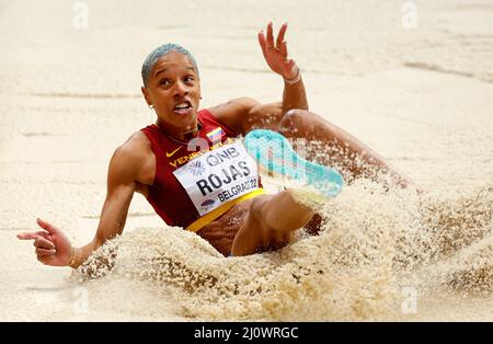 Belgrade, Serbie. 20th mars 2022. Yulimar Rojas, du Venezuela, participe au Triple saut féminin aux Championnats du monde d'athlétisme en salle Belgrade 2022 à Stark Arena, Belgrade, Serbie, le 20 mars 2022. Crédit: Predrag Milosavljevic/Xinhua/Alay Live News Banque D'Images