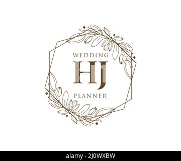 HJ initiales lettre mariage monogramme logos collection, dessin à la main moderne minimaliste et modèles floraux pour cartes d'invitation, Save the Date, élégant Illustration de Vecteur