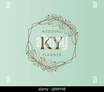 KY initiales lettre mariage monogramme logos collection, dessin à la main moderne minimaliste et modèles floraux pour cartes d'invitation, Save the Date, élégant Illustration de Vecteur