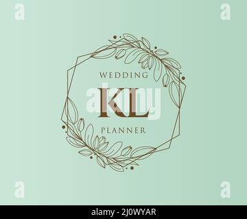 KL initiales lettre mariage monogramme collection de logos, dessin à la main moderne minimaliste et modèles floraux pour cartes d'invitation, Save the Date, élégant Illustration de Vecteur