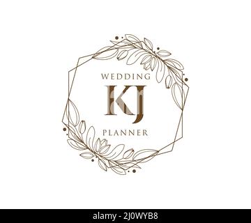 KJ initiales lettre mariage monogramme logos collection, dessin à la main moderne minimaliste et modèles floraux pour cartes d'invitation, Save the Date, élégant Illustration de Vecteur