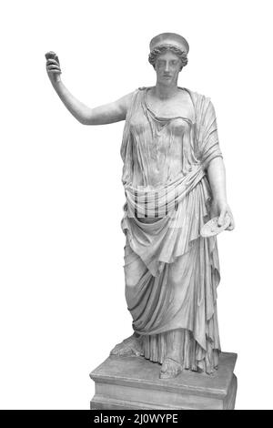 Statue de la déesse grecque Hera ou de la déesse romaine Juno isolée sur blanc avec un chemin d'écrêtage. Déesse des femmes, mariage, famille Banque D'Images