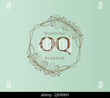 OQ initiales lettre mariage monogramme logos collection, dessin à la main moderne minimaliste et modèles floraux pour cartes d'invitation, Save the Date, élégant Illustration de Vecteur