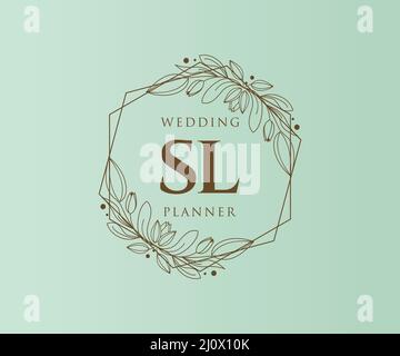 SL initiales lettre mariage monogramme collection de logos, dessin à la main moderne minimaliste et modèles floraux pour cartes d'invitation, Save the Date, élégant Illustration de Vecteur