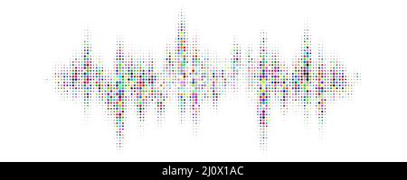 Trame de demi-teinte de la forme d'onde audio. Spectre d'ondes sonores. Illustration de Vecteur