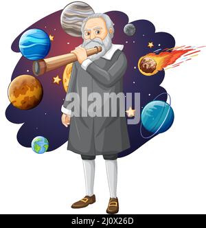 Portrait de Galileo Galilei en dessin animé Illustration de Vecteur