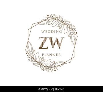 ZW initiales lettre mariage monogramme logos collection, dessin à la main moderne minimaliste et modèles floraux pour cartes d'invitation, Save the Date, élégant Illustration de Vecteur