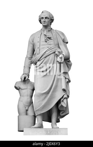 La sculpture Winckelmann orne le bâtiment de la Nouvelle Hermitage. Isolé sur un arrière-plan blanc avec un masque Banque D'Images