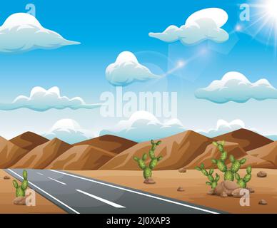 Une route menant aux montagnes à travers un désert sec Illustration de Vecteur