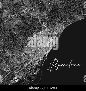 Carte de la ville de Barcelone à vecteur noir et blanc. Illustration vectorielle de stock isolée Illustration de Vecteur