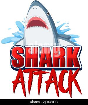 Logo de police Shark Attack avec dessin animé agressif Shark Illustration de Vecteur