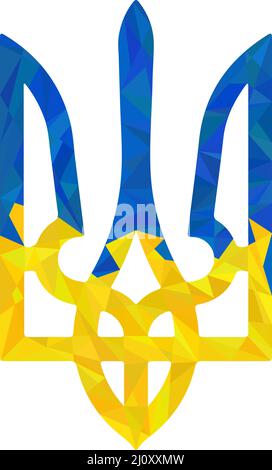 Emblème ukrainien texturé trident tryzub aux couleurs du drapeau ukrainien et motif polygonal bas Illustration de Vecteur