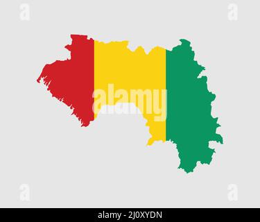 Drapeau carte Guinée. Carte de la République de Guinée avec la bannière guinéenne. Illustration vectorielle. Illustration de Vecteur